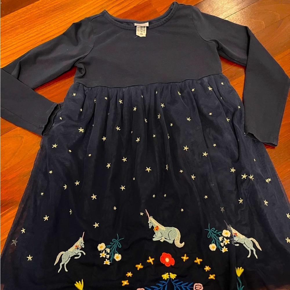 Hanna Andersson Girls Unicorn Tulle Midi Dress Blue Size 6-7